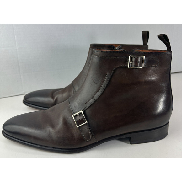 Santoni Monk Strap Boots Brown Leather Designer Dress Loafers Men's Size D 12 - Picture 4 of 16